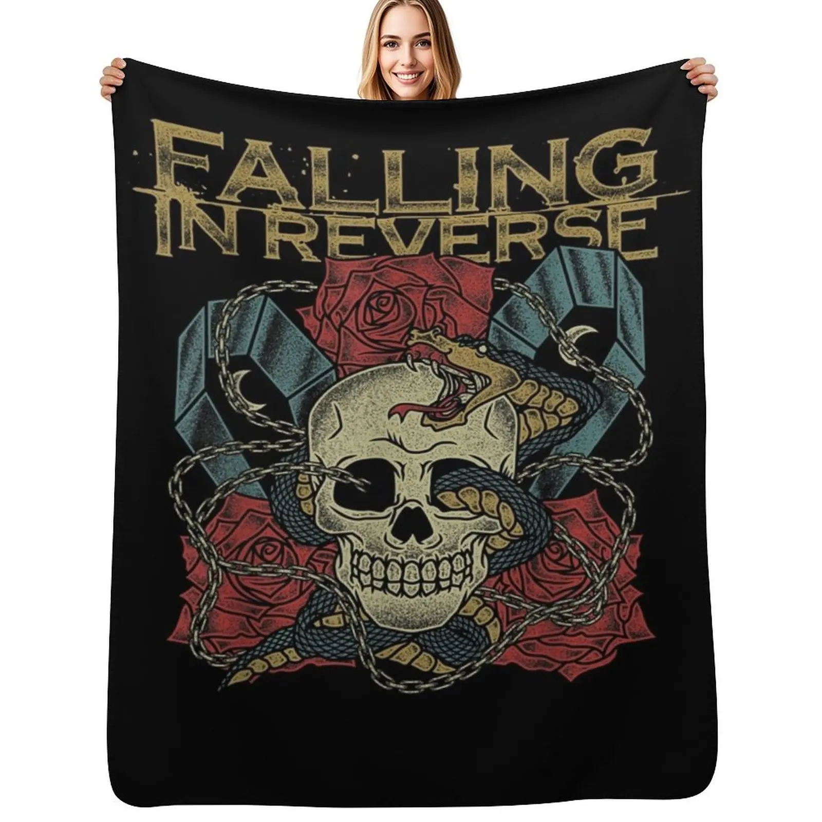 Falling In Reverse - Official Merchandise - The Death vintage Throw Blanket Compact Warm Blanket for Car Road Trip