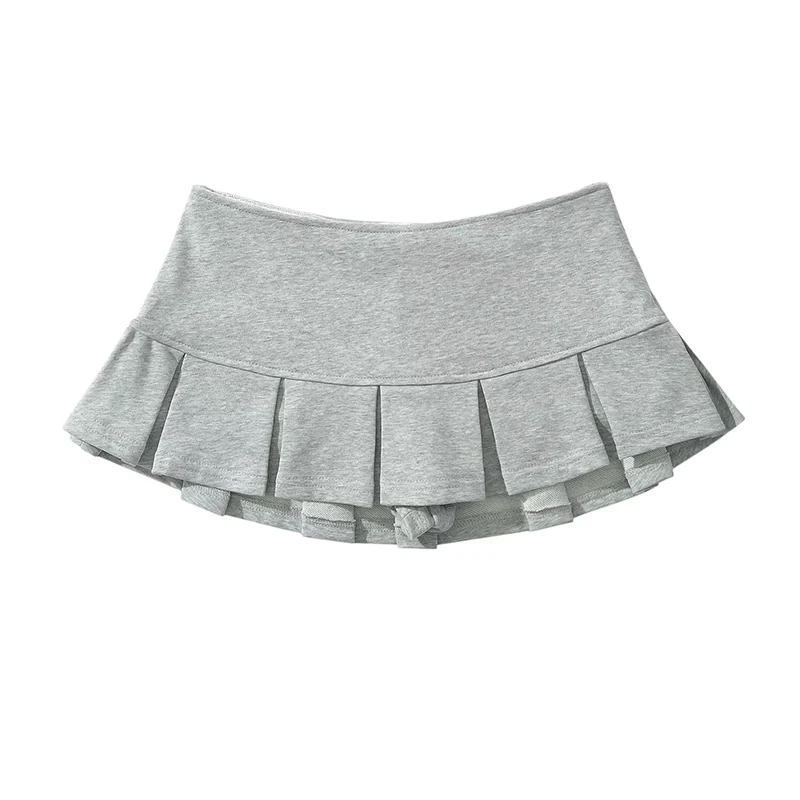 

YENKYE Women Gray Low Waist Pleated Mini Skirt