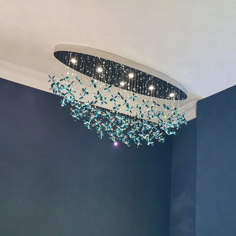 Modern Crystal Ceiling Light for Dining Room Led Chandeliers Lighting Blue Pendant Lamp Living Foyer Decoration Surface Mounted