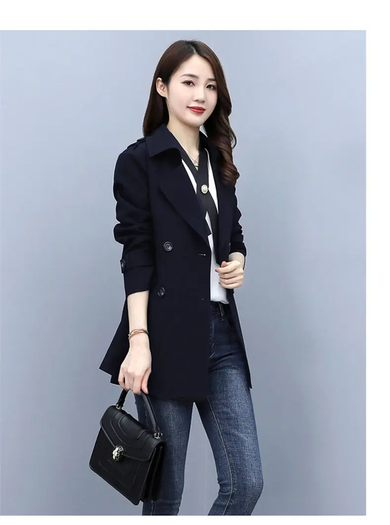 2024 New Spring Autumn Trench Coat Female Korean Double Breasted Mid Long Women Windbreaker Casual Ladies Outerwear Tops B537