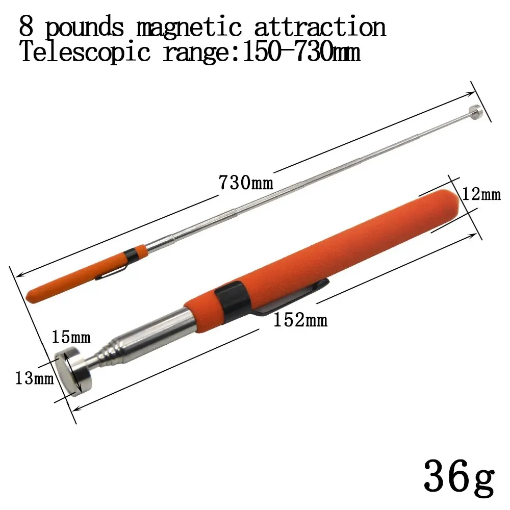 8 Pound Magnetic Retractable Pickup Orange Suction Iron Rod Portable Multifunctional Extractor Pen Clip Automotive Repair Tools