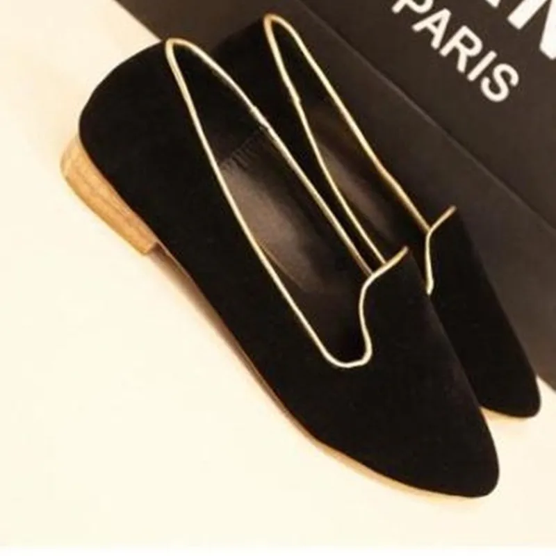 Lady Bordered Retro Flock Plain Big Sizes 48 Pointy Toe No Heels Women Single Shoes Western Fashion Summer Style Black Red Blue