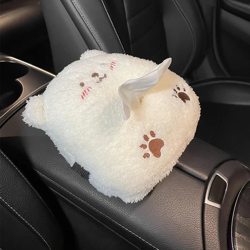Car Tissue Box Cute Plush Animals Napkin Tissue Paper Holder Portable Drawer Box Car Seat Back Armrest Box Tissue Boxes Bag