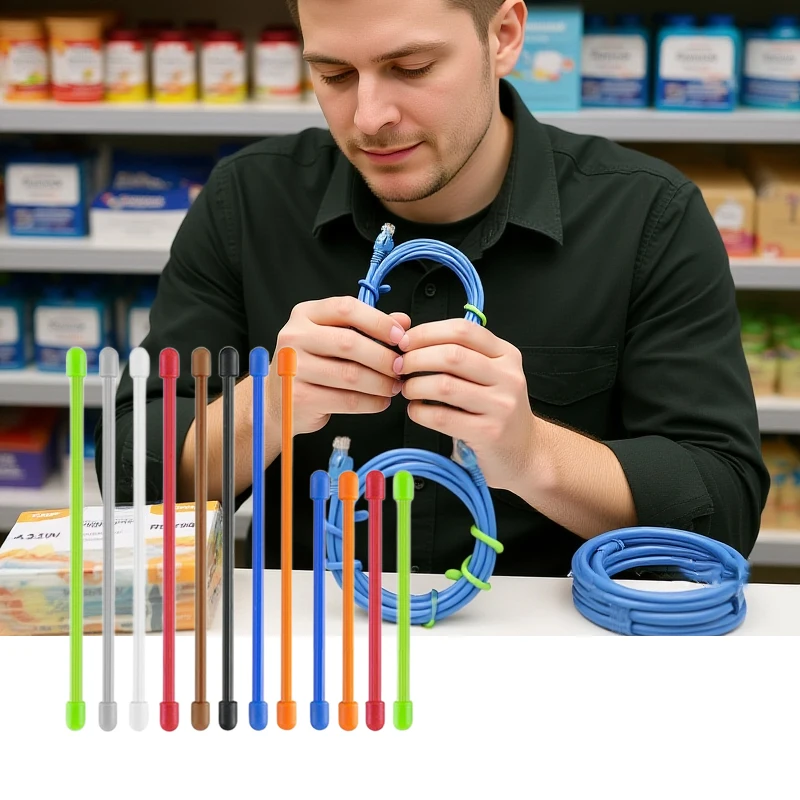 5PCS Silicone Zip Ties, Steel Core Silicone Twisted Ties, Reusable Rubber Twisted Ties, Cable Ties For Organizing