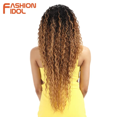 Imagen 2 del producto FASHION IDOL, pelucas sintéticas de pelo rizado suave de 30 pulgadas, pelucas frontales de encaje Rubio degradado, pelucas de fibra resistentes al calor para mujeres negras