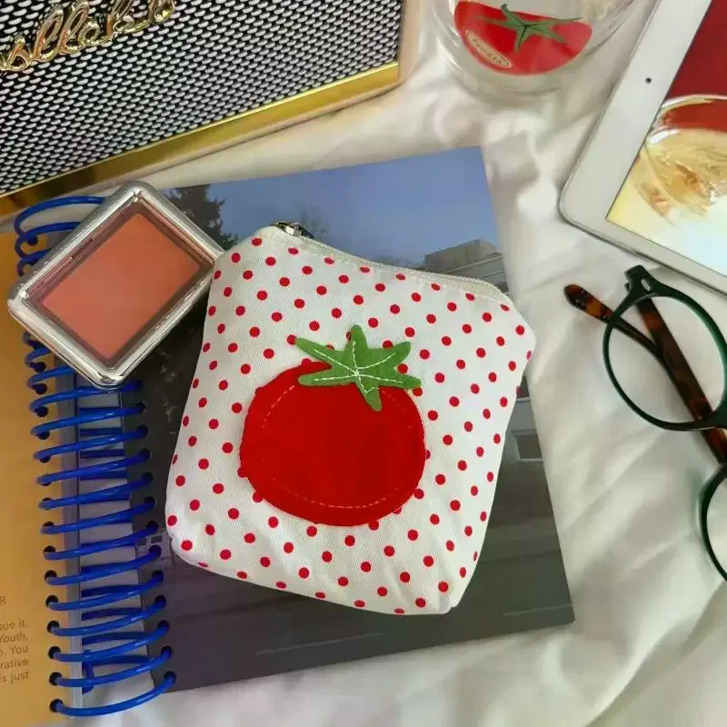 Tomato Style Coin Purse Red Polka Dot Mini Money Wallet Cute Korean Style Lipstick Earphones Storage Purses Bags