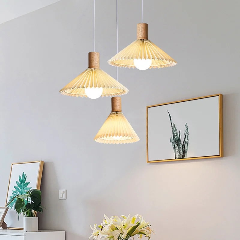 

Nordic Modern Pendant Lamp Pleated Fabric Chandelier Wood E27 Base Home Decoration Dining Room Bedside Hanging Ceiling Lights