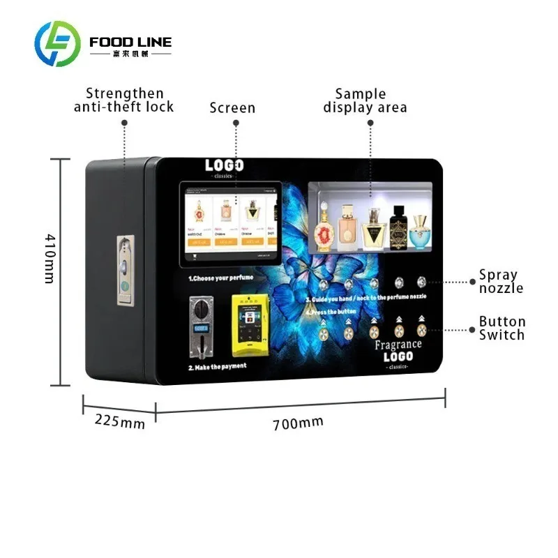 FL Customized OEMODM Self-Service Adjustable Spray Perfume Wall Mounted Vending Machine SDK Touchscreen