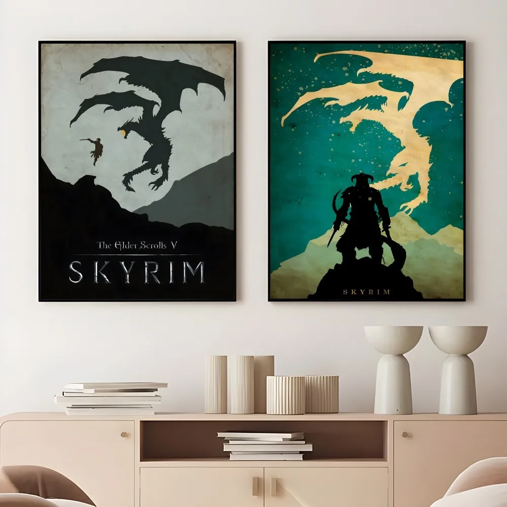 Classic Game S-Scroll V S-Skyrim Poster Sticky Wall Art Printing Waterproof Home Living Bed Room Bar Aesthetic Decor