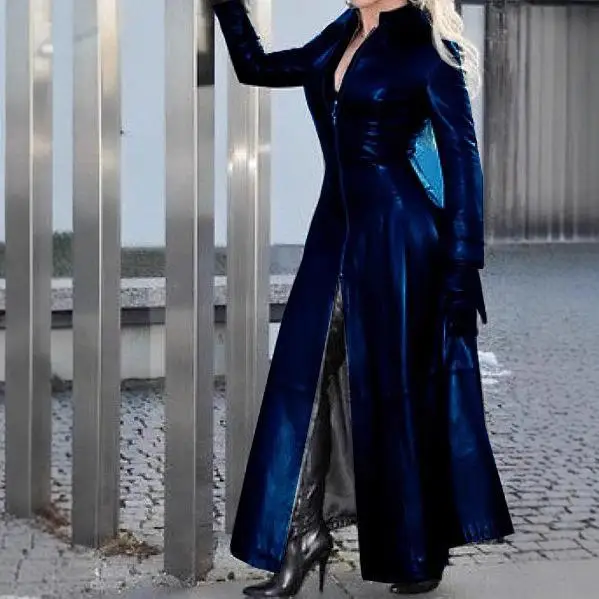 Lunghezza estesa Colletto alla coreana Pelle PU Jaet Gothic Sle Long Sve Cappotto da donna Transfrontaliero Wi Bestseller opify