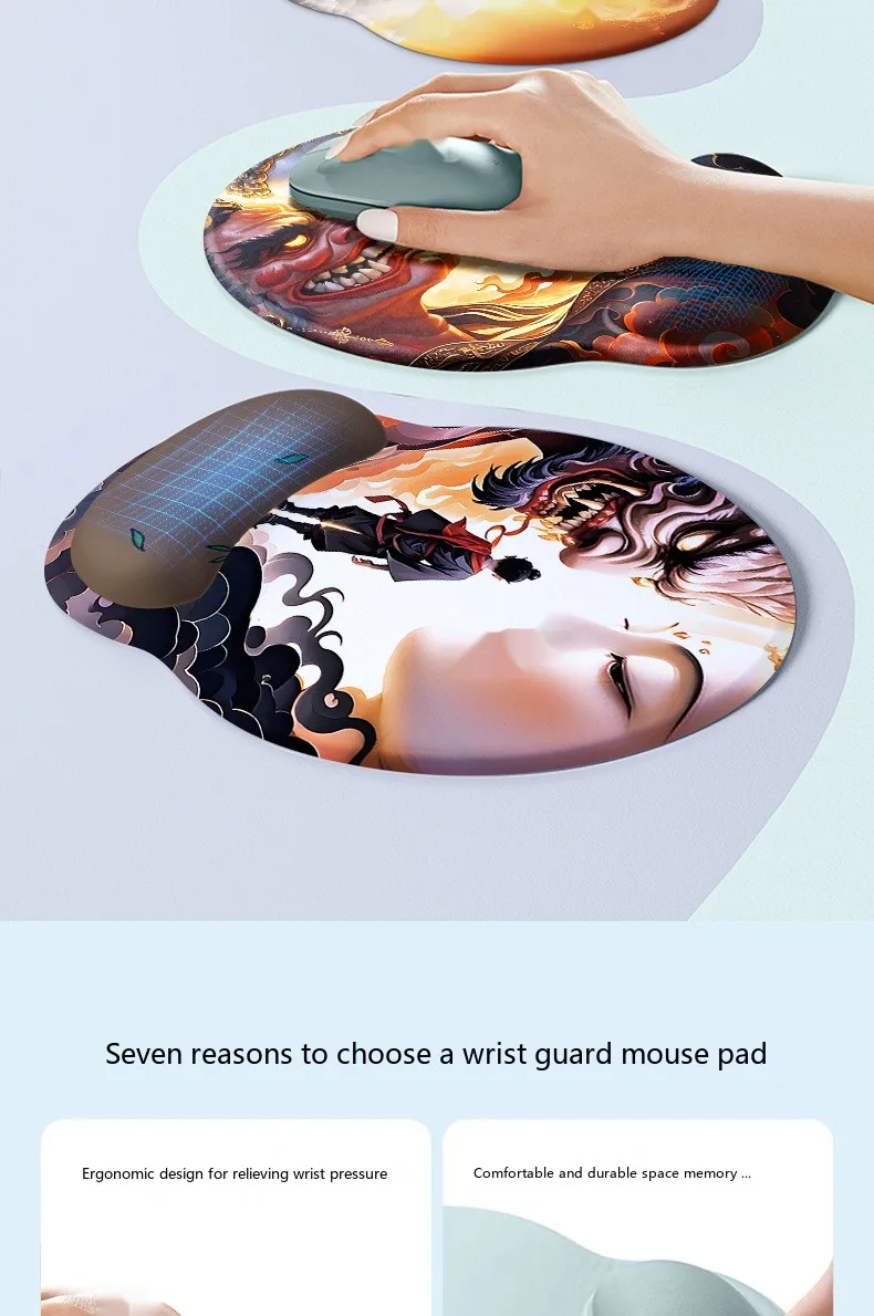 Chinesisches Silikon-Handgelenkauflage-Mauspad mit 8 Mustern, ergonomische rutschfeste Schreibtischunterlage für Büro und Gaming – Detail 2