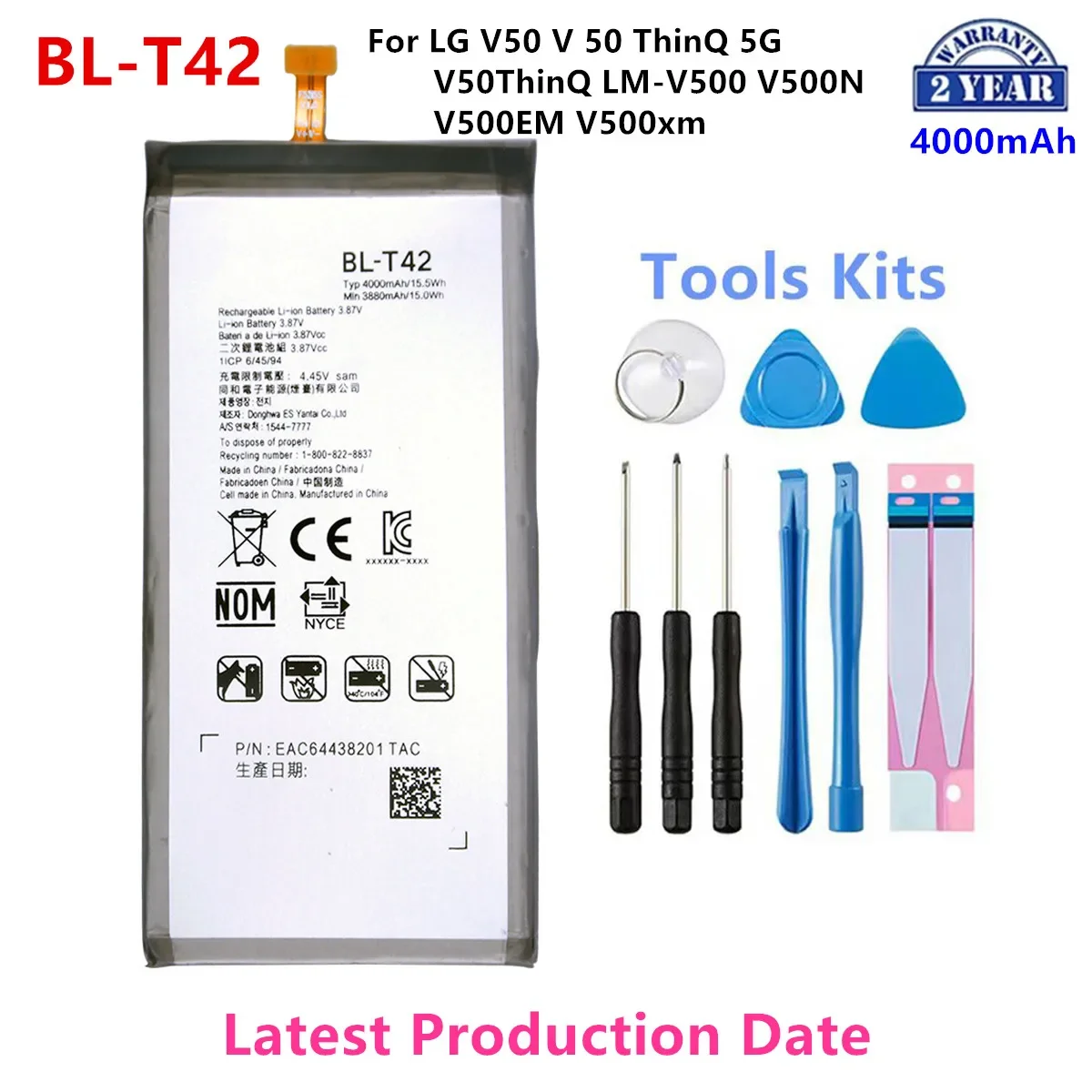 

Original BL-T42 4000mAh Replacement Battery For LG V50 V 50 ThinQ 5G V50ThinQ LM-V500 V500N V500EM V500xm phone Batteries+Tools