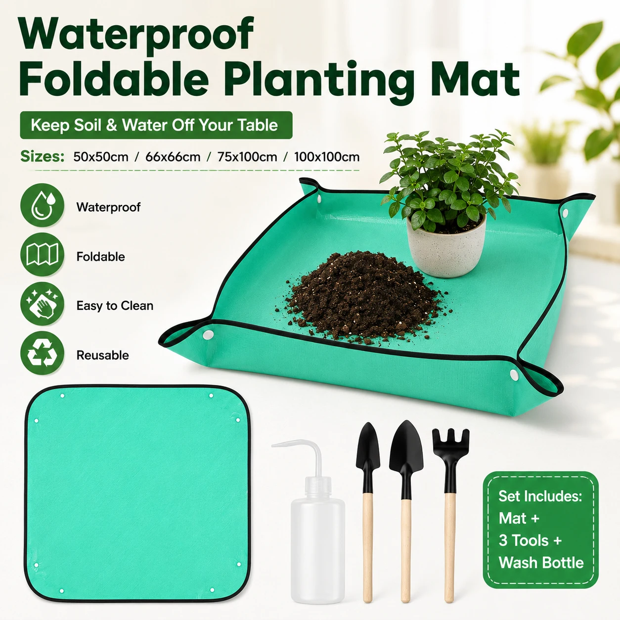 1set 50-100cm Waterproof Planting Mat, Foldable Gardening Potting Pad for Plant Repotting, Transplanting, Flower Potting Mat