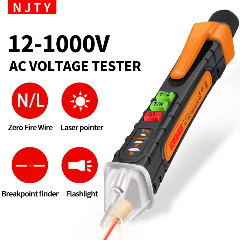 Bezdotykowy wykrywacz napięcia Pióro Tester napięcia AC 12-1000V Wskaźnik elektryczny Inteligentny wykrywacz punktu przerwania z latarką