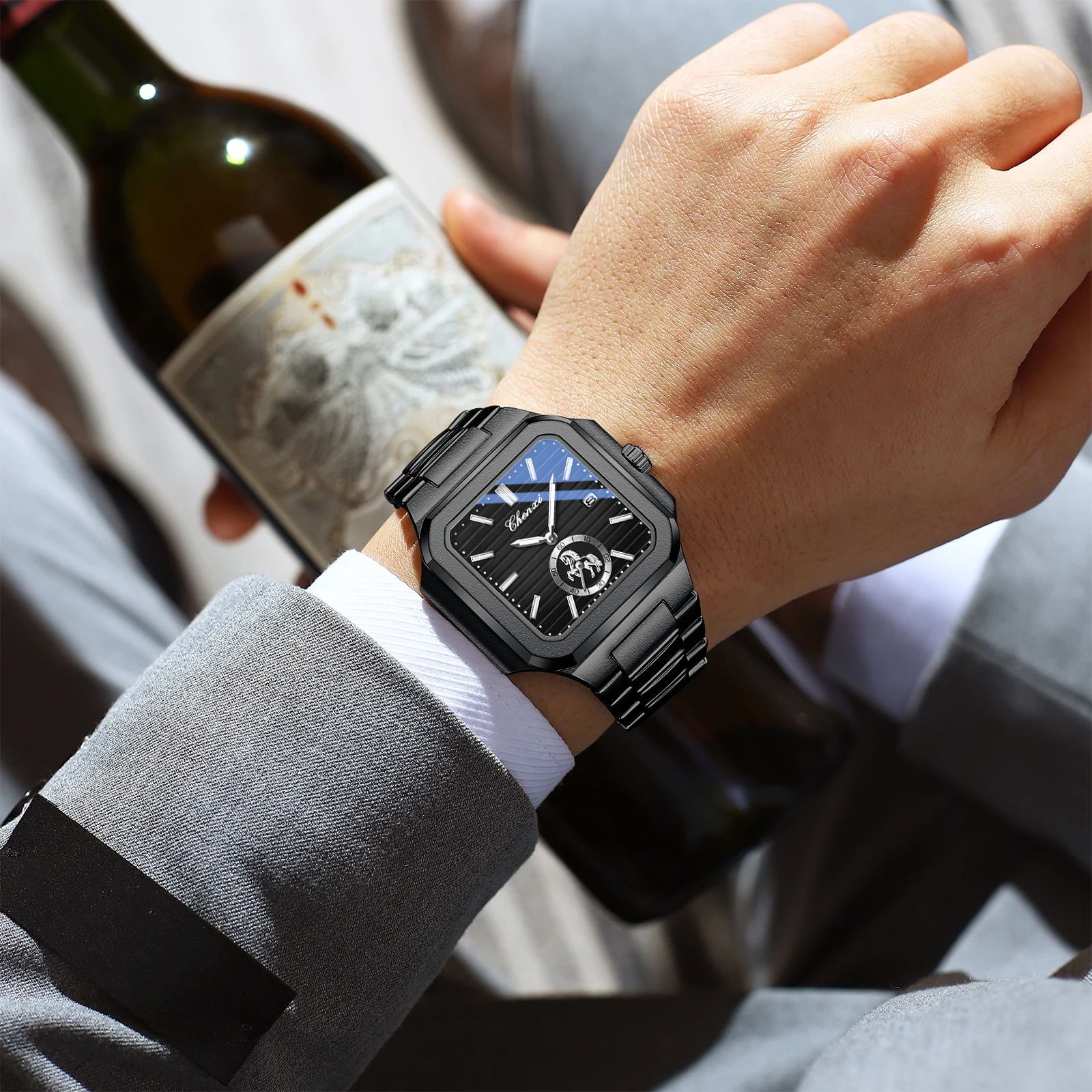 CHENXI Nieuw quartz roestvrijstalen horloge voor heren Sport en vrije tijd Nachtlampje Kalender voor heren Klok voor heren Herencadeau