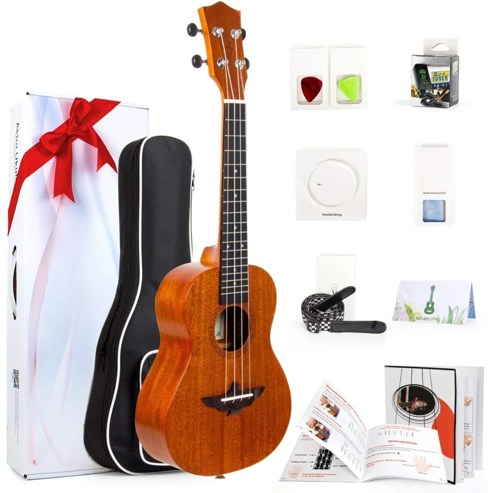 23 Inch Ukulele, Concert Solid Mahogany for Professional Beginners Adults Kit, Ukelele