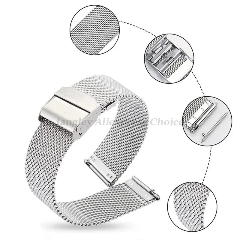 Universal Milanese Watchband 18mm 20mm 22mm Metal Stainless Steel Strap Quick Release Bracelet for DW For Smart Watch 12/14/16mm