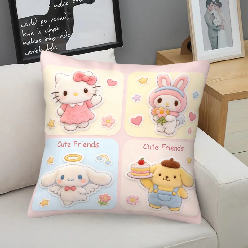 

Sanrio Characters Cute Friends Print Throw Pillow Kawaii Hello Kitty My Melody Cinnamoroll Pompompurin Cushion Case for Sofa