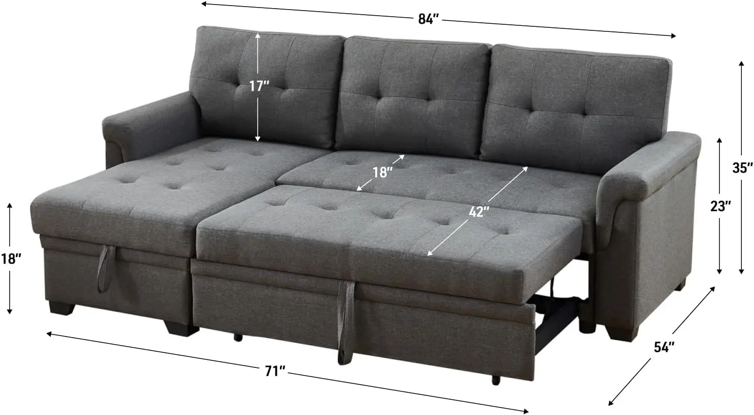 Home Lucca Sectional Sleeper Sofa - Versatile Sleeper Couch & Sofa Bed with Storage - Comfortable Couch with Storage, Small Slee