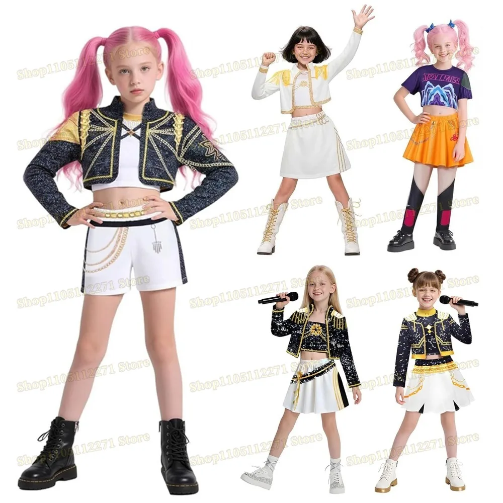 Girl's Rumi Halloween Costume Pop Singer Pop Star Halloween Costumes Coat Jacket Top Shorts Kids Golden Birthday Party
