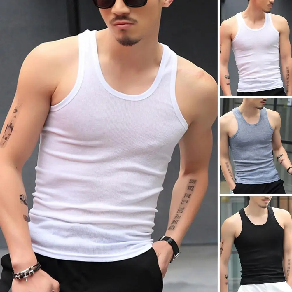 Men Vest Slim Fit Men's O-neck Sleeveless Tank Tops for Gym Workout Bodybuilding Solid Color Fitness Undershirt for Running Vest