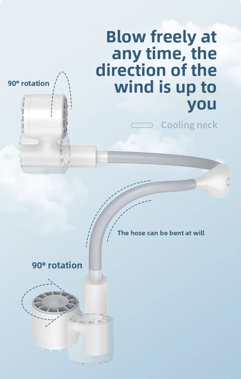 Portable Lightweight Halter Neck Air Cooling Fan Usb Rechargeable Outdoor Travel Sport Wearable Mini Hanging Neck Fan 3gear Wind