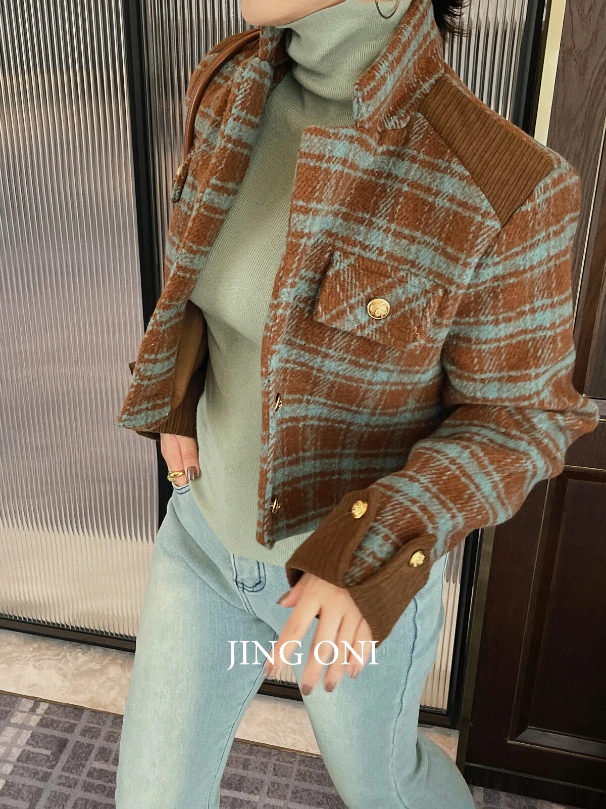 

Plaid Tweed Jackets Coat Woman Clothing 2023 Korean Fashion Style Y2k Autumn Vintage Elegant Winter Tops Cropped New Outerwear