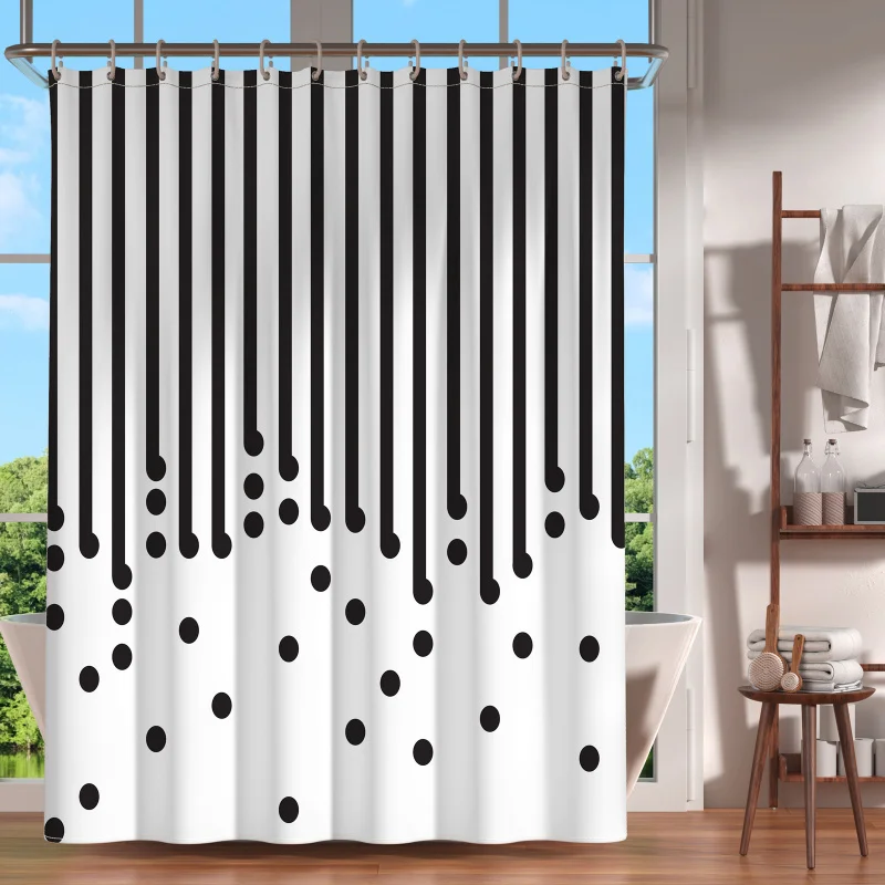 1pcFabric Shower Curtain with Hook，Bathroom Black and White Shower Curtain，Modern Black Striped Pattern Curtain，Summer Bathroom