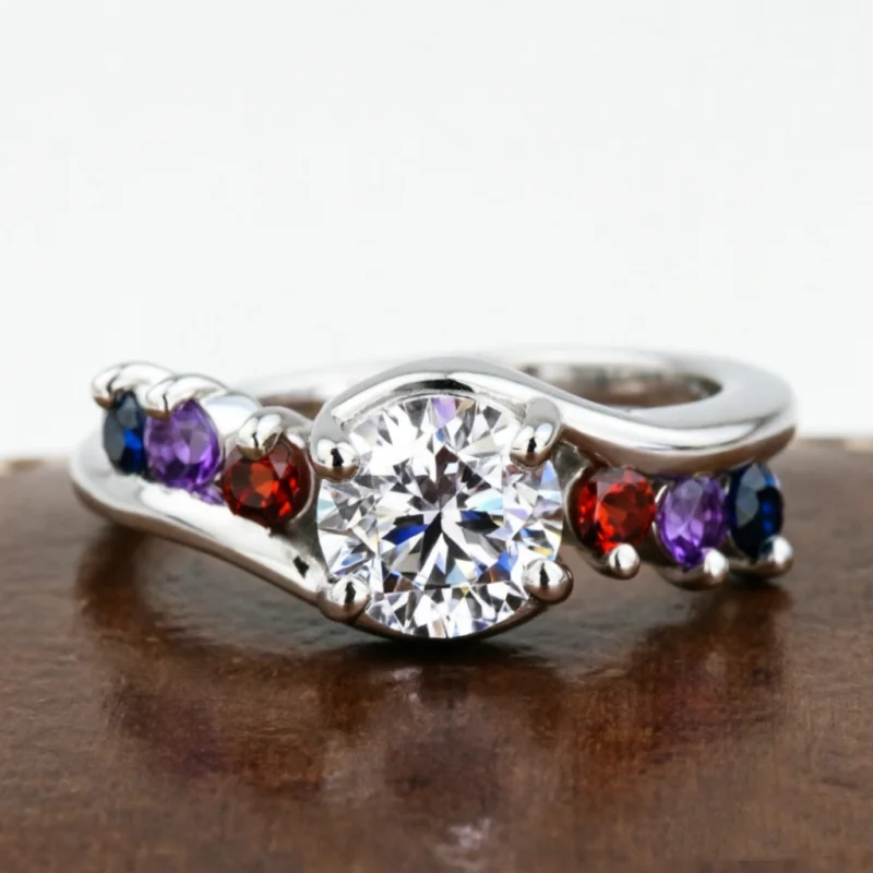 Bague de promesse élégante et classique pour femme, en zircone synthétique multicolore brillante, accessoires de bijoux pour banquets et anniversaires