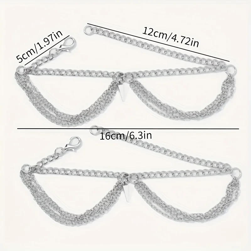2Pcs Punk Gothic Spike Multi-layer Boot Chain Charms, For Daily Outfit, Halloween Party and Gifting