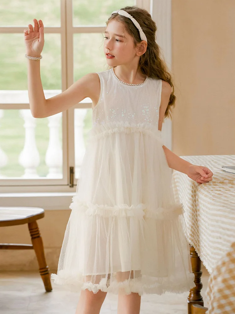 

Baby Girls New In Dresses Summer Sleeveless Princess Dress Wedding Flower Girl Wear Sequin Gauze 3T 14yrs Kids Cute Clothing