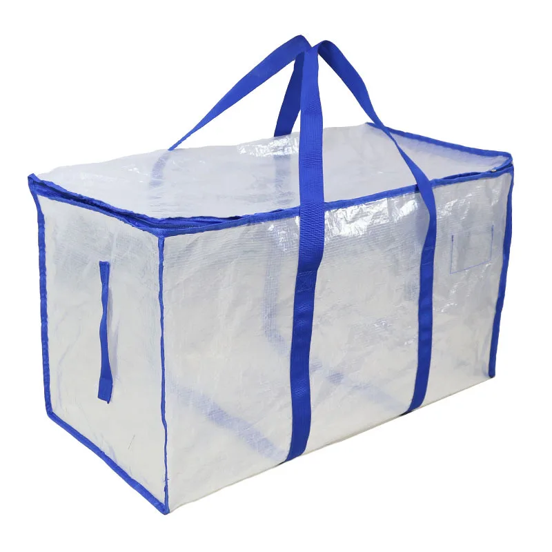 1 Piece PE Hand-held Transparent Woven Bag Quilt Clothing Storage Bag Household Waterproof Dust-proof Clothes Organizer Bag