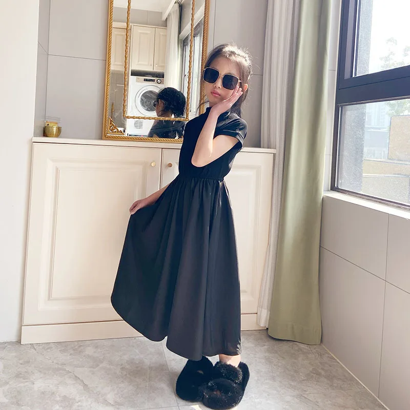 Girls Black Dress 3-12 Years Cotton Party Dress Teen Girls Student Fashion Dress Summer Princess Dress Kids Casual Dresses