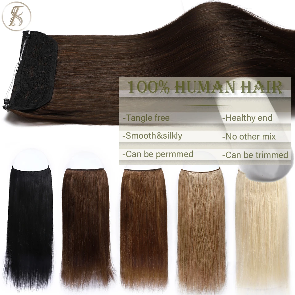 TESS Wire In Hair Extensions Bundles Human Hair 20inch 90g-120g Natural Hair Extensions Straight Hairpiece Invisible 2 Fish Line