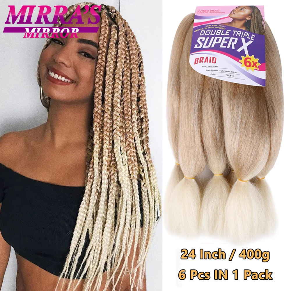 Jumbo Box Braids 400 Gramm, große YAKI-Textur, 6 x synthetisches Flechthaar, vorgedehnte afrikanische Zopfverlängerungen, Mirra's Mirror