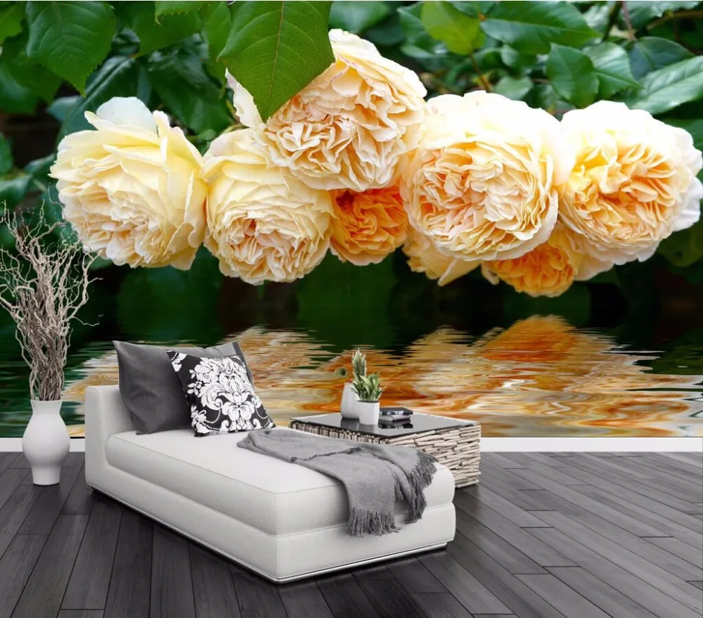 Papel de parede 사용자 정의 사진 벽화 벽 종이 장미 정원 핑크 장미 물 목가적 인 TV 배경 벽 3d 벽지