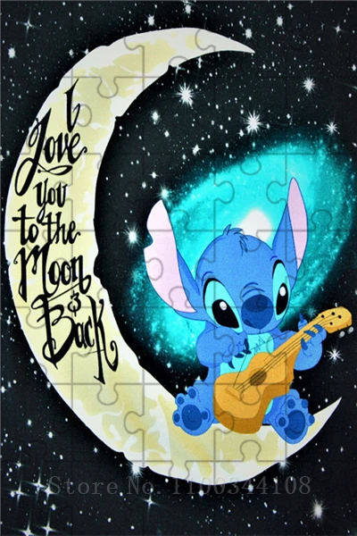 Disney-Puzzles en bois Stitch Moon Cartoon pour enfants, entraînement à l'observation, jouets d'endurance, éducation des enfants, 35 pièces