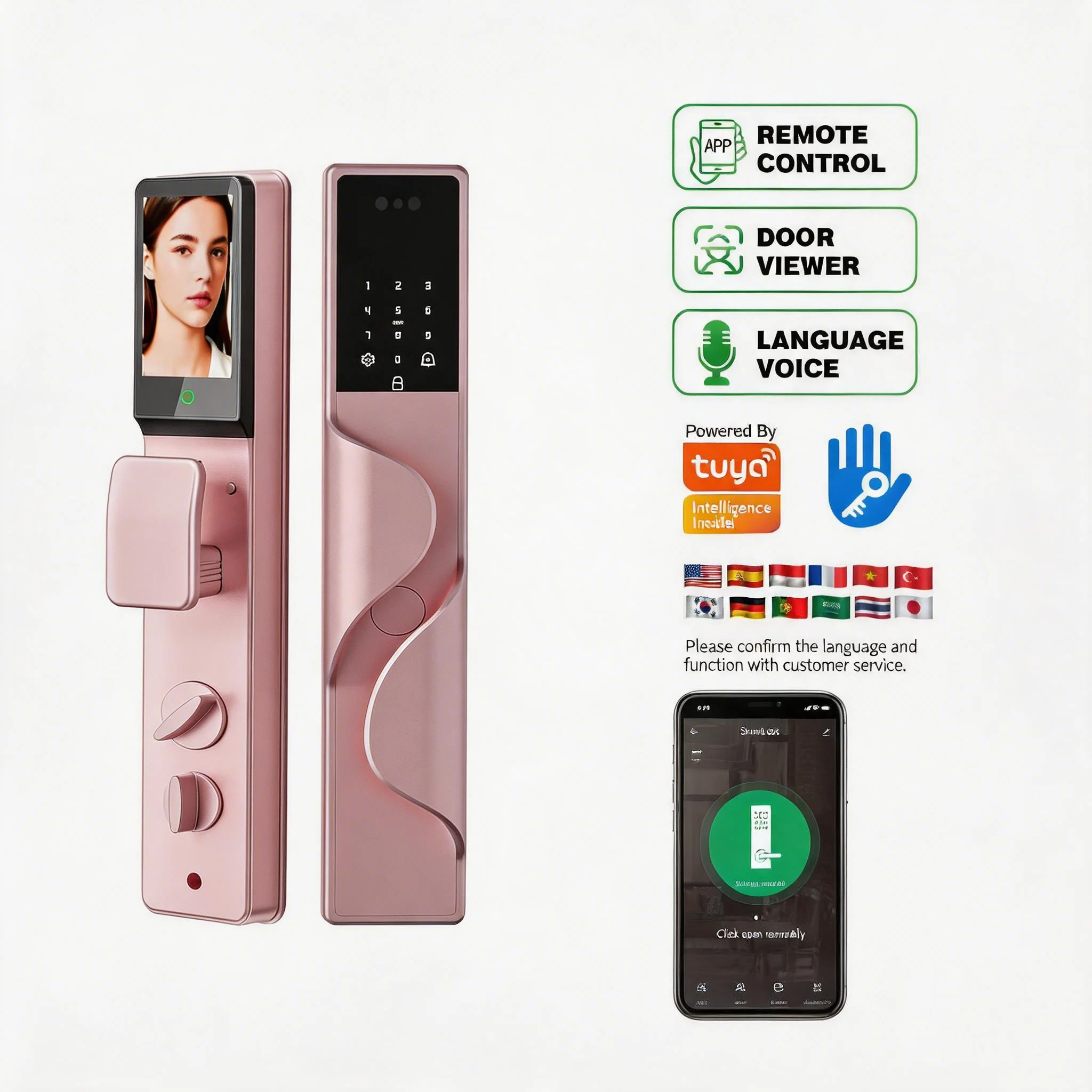 WiFi Real-time Remote Online Tuya Visual Intercom Lock HD Video Voice Smart Door Lock Camera for Wood Door