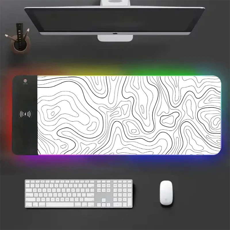 Imagem -02 - Led Mouse Pad com Rgb Onda Padrão Teclado de Computador Grande Gamer Desk Mat Tapete de Mesa Japonês Acessórios de Escritório Xxl