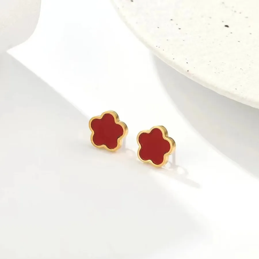 Stainless steel earrings female minority personality Korean version trend simple plum shell titanium steel earrings do not fade image 4