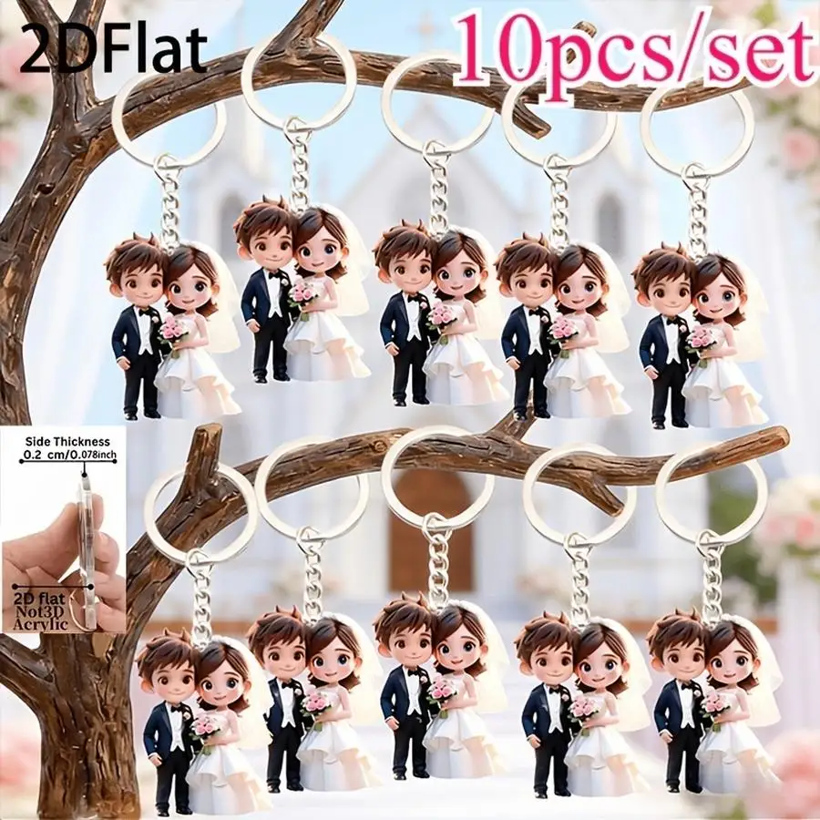 1/5/10/20/50/100pcs Set of 10 Flat 2D Bohemian-Style Couple Keychains, Suitable as Gifts for Special Occasions, Packaging Decora