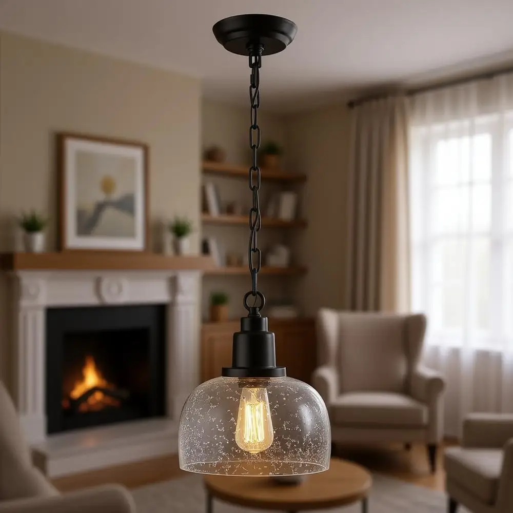 

Подвесной светильник в индустриальном стиле с 1 лампой и 9.3-дюймовым плафоном из рифленого стекла, бронзовая отделка, подходит для потолка или кухонного острова, столовой