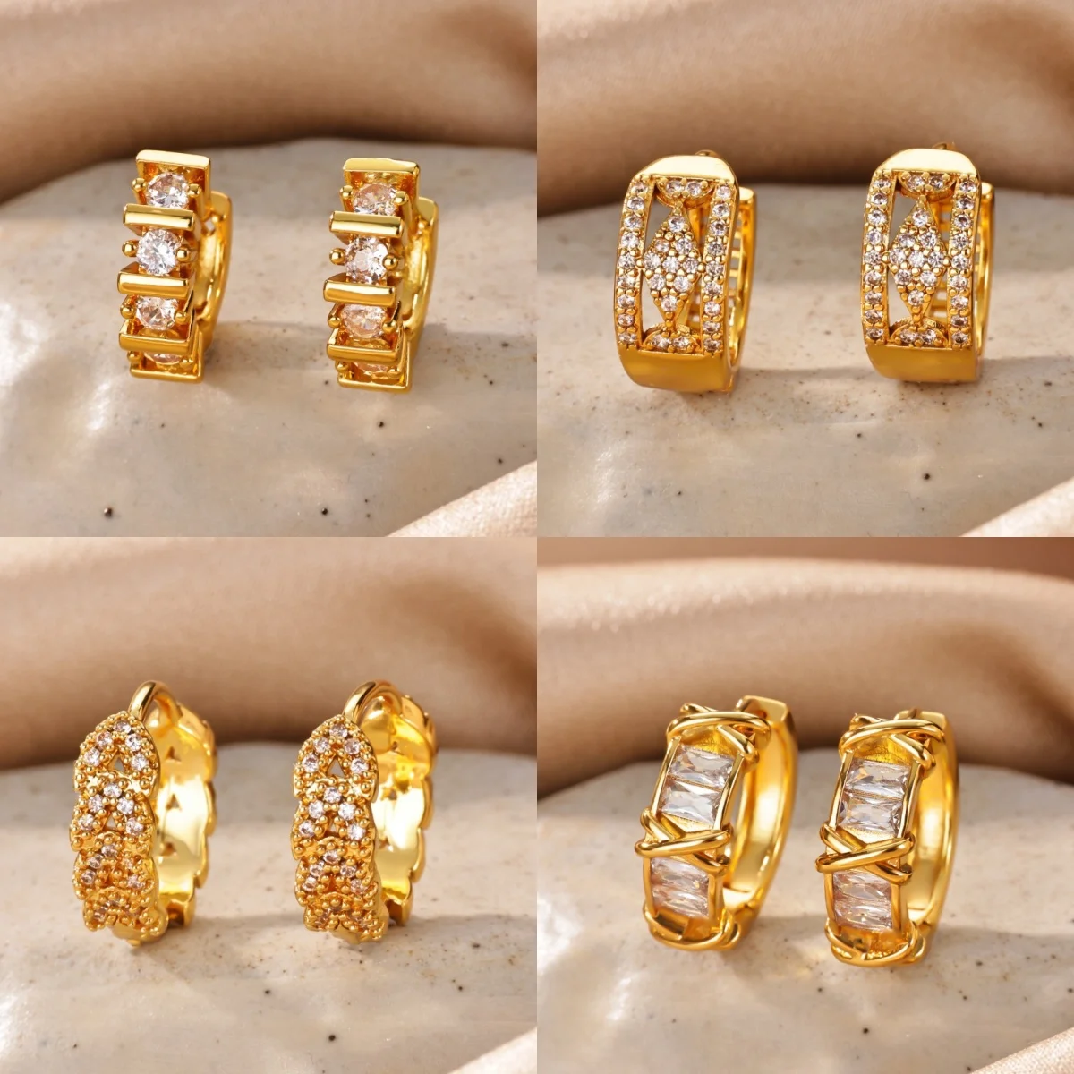 

Romantic Geometric Openwork Women's Earrings 18K Gold-Plated Zircon Vintage Jewelry Accessories