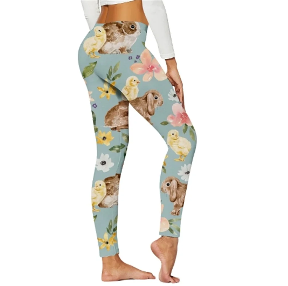 

Ladies' Easter printed mid waist leggings, hip lifting exercise leggings, yoga pants