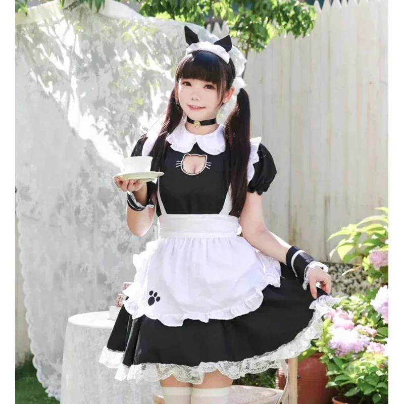 Black cute cat Lolita maid dress cosplay suit for girls woman waiter maid party stage costumes