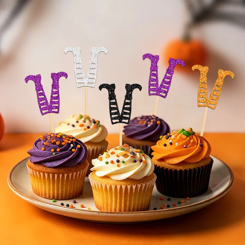 NUBECOM 24Pcs Glitter Witch Legs Cupcake Toppers Witch Feet Silhouette Cake Picks Fall Halloween Party Dessert Cake Toppers - view 3