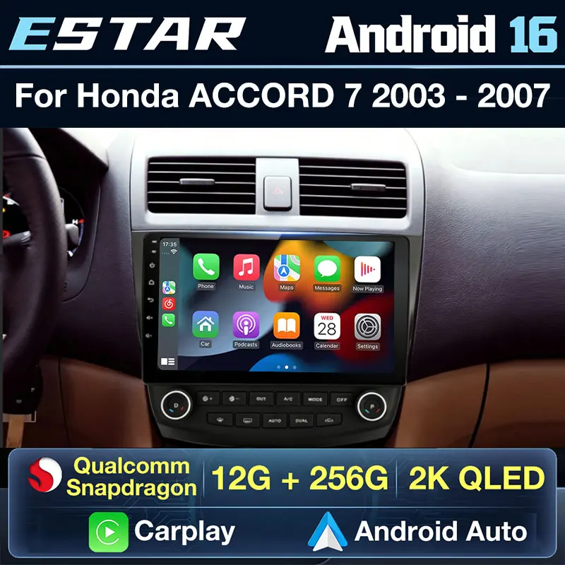 Radio para Auto Android 16 para Honda ACCORD 7 2003-2007, Carplay Inalámbrico, Auto DTS Estéreo, Cámara 360, Pantalla 2K, Octa Core, RDS, BT, 2din