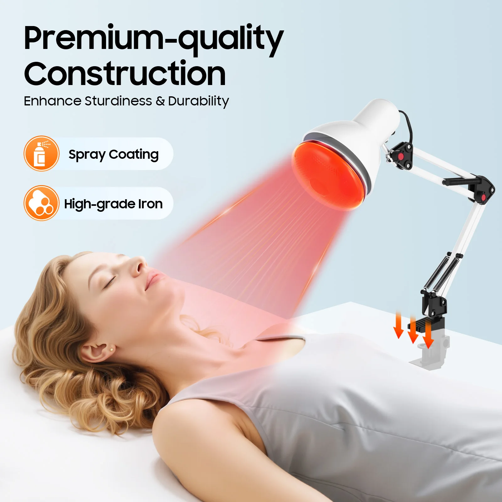 Lámpara de terapia infrarroja de 150 W, 360 °   Lámpara de calor infrarroja de cabeza ajustable, lámpara de terapia de mesa plegable para aliviar el dolor muscular y articular