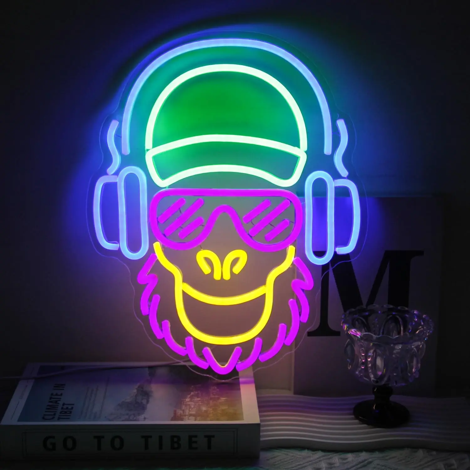 

Monkey Listening to Music LED Neon Sign for Wall Decor Headphone Live Cool Animal Bedroom Game Room Man Cave Party Music Gifts