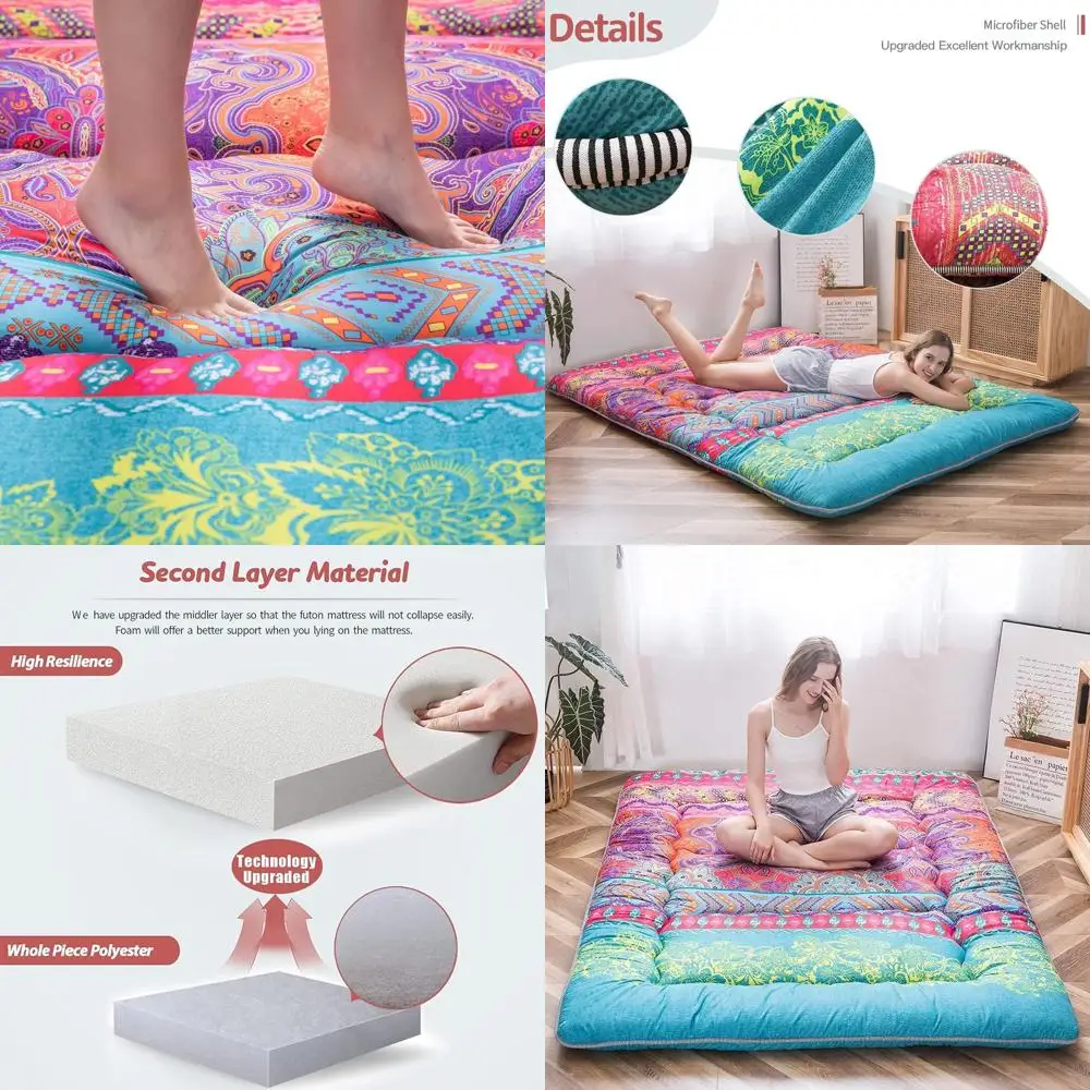 

Boan Retro MattrBoho loral Style Japanese uton MattrTatami loor Mat oldable Lounger Portable Camping Sleng Pad Couch Bed Twin Si